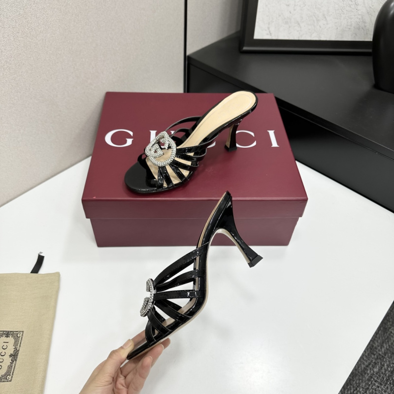 Женские туфли-босоножки на высоком каблуке с кристаллами Gucci