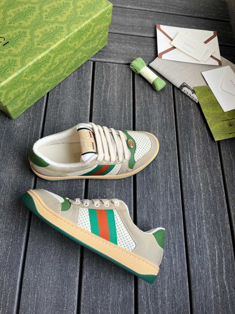 Женские кожаные кеды с эффектом потертости и контрастными полосами Gucci