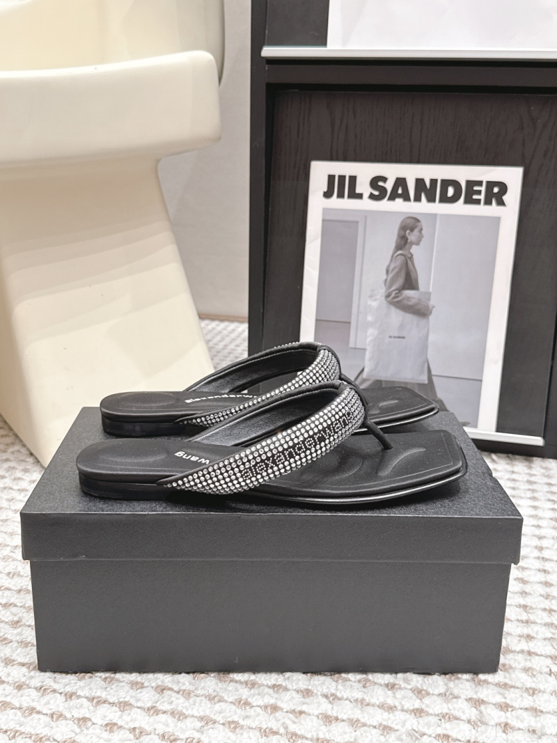 Женские чёрные босоножки-тапочки с стразами на квадратном носке Alexander Wang