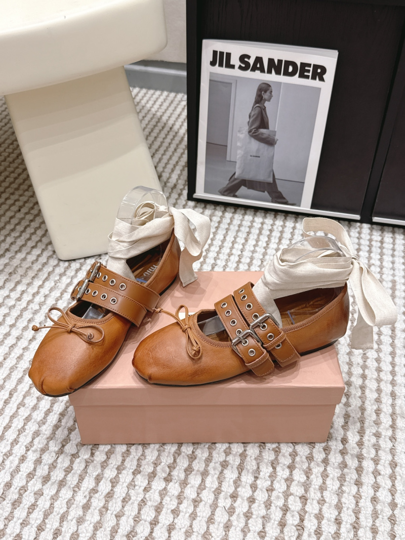 Женские балетки MiuMiu коричневые Miu Miu