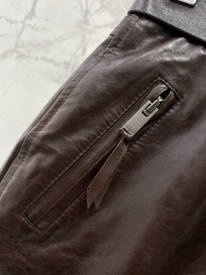 Юбка кожаная Saint Laurent с ремнем