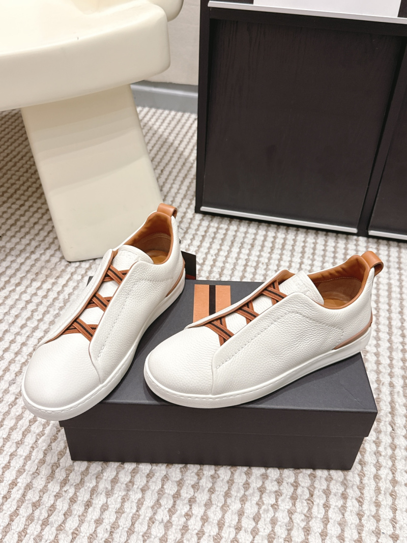 Кроссовки Zegna Triple Stitch SECONDSKIN белые с коричневыми лентами