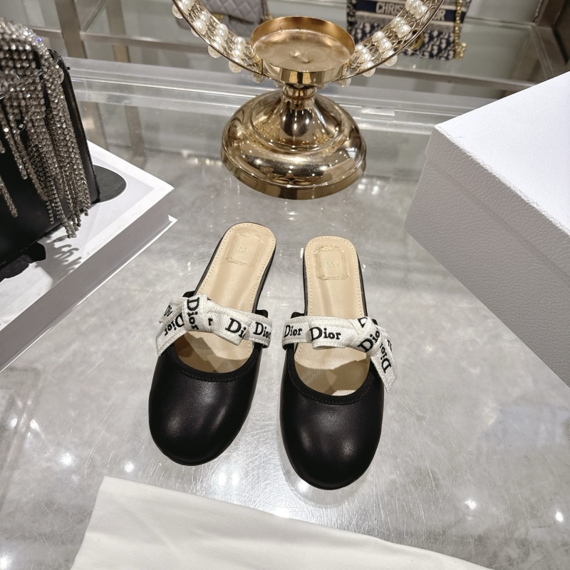 Женские шлепанцы с бантом и логотипом Dior