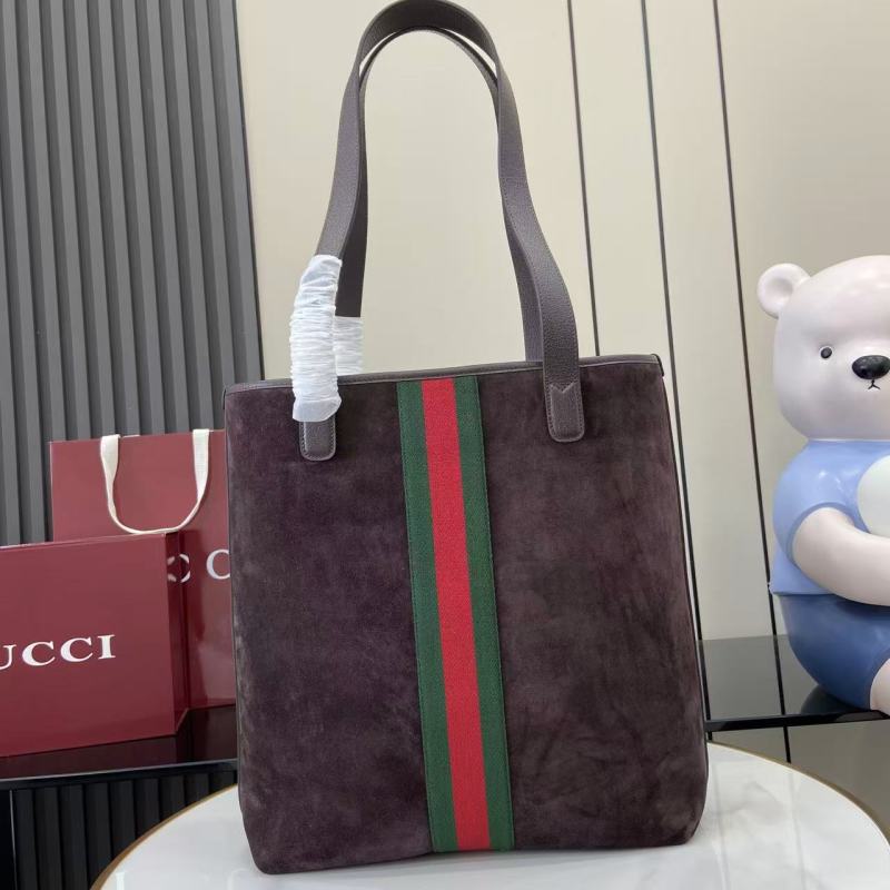 Сумка-тоут Gucci из замши с красно-зеленой полосой