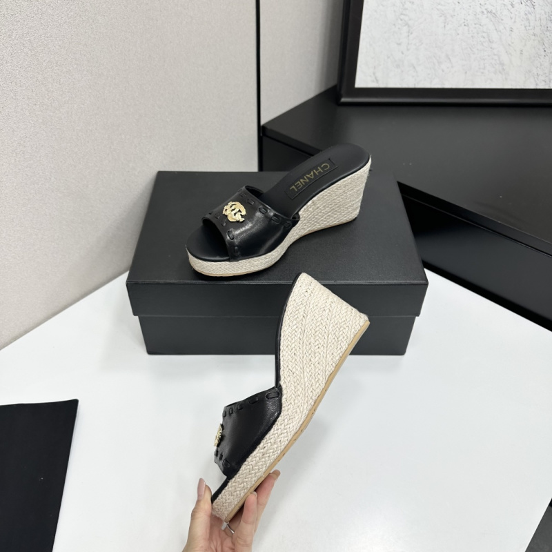 Женские босоножки на текстильной платформе, черные Chanel