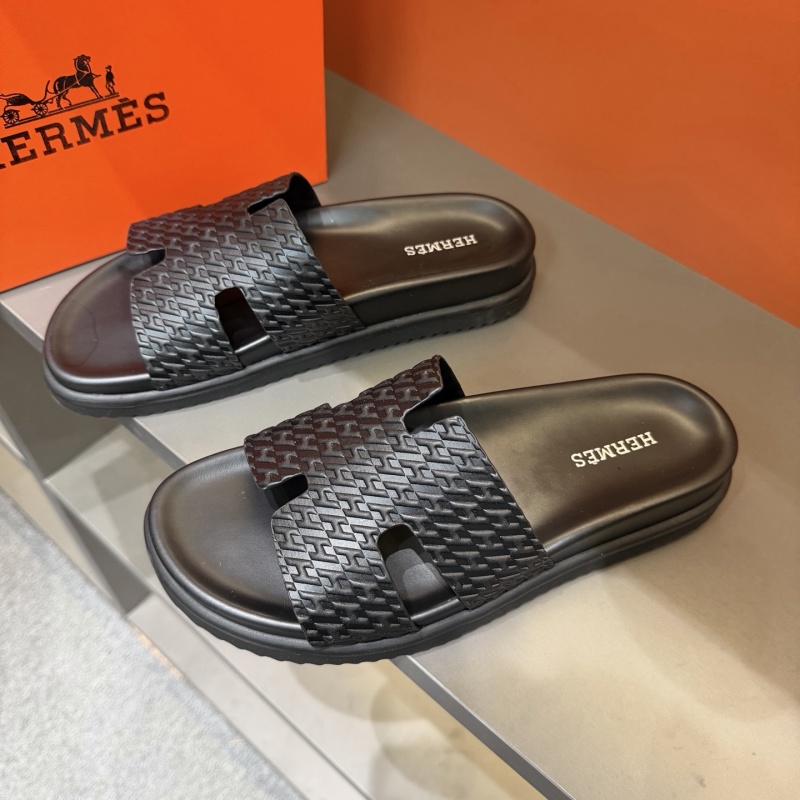 Мужские кожаные шлёпанцы H-образные Hermès