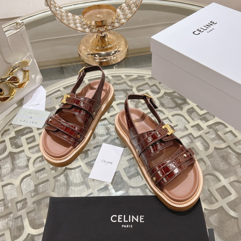 Женские кожаные сандалии в стиле Celine с металлическим декором