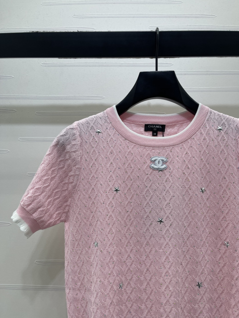 Топ женский розовый вязаный со стразами Chanel
