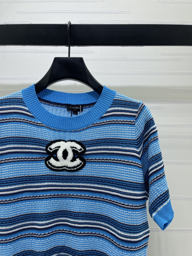 Женский вязаный короткий топ в полоску Chanel