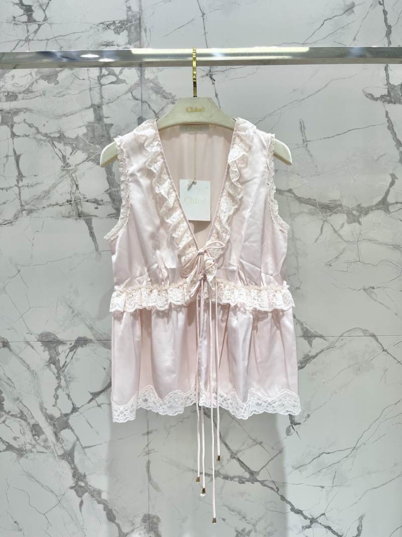 Женский ацетатный топ с кружевной отделкой, розовый Chloé