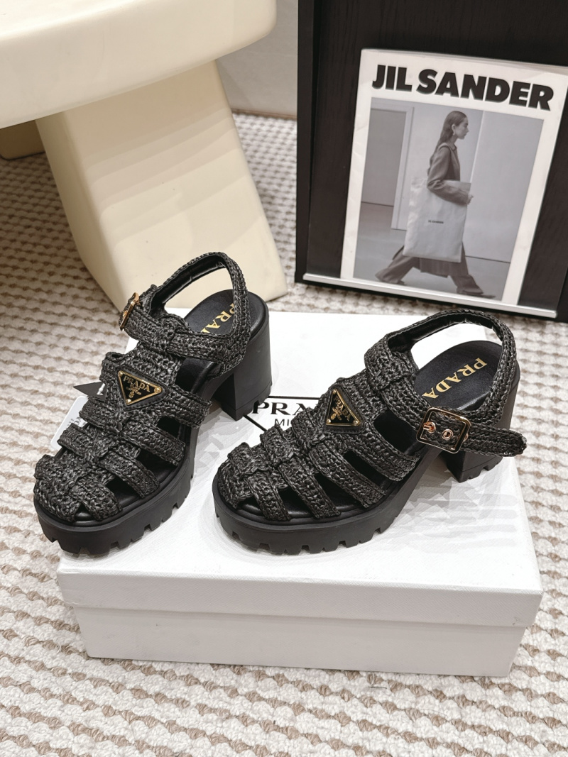 Женские черные плетеные сандалии на платформе Prada