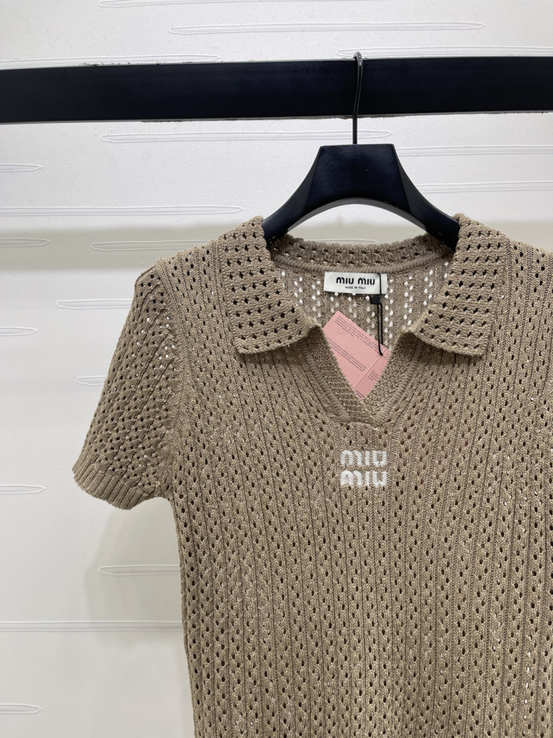 Вязаный топ с коротким рукавом и воротником поло Miu Miu