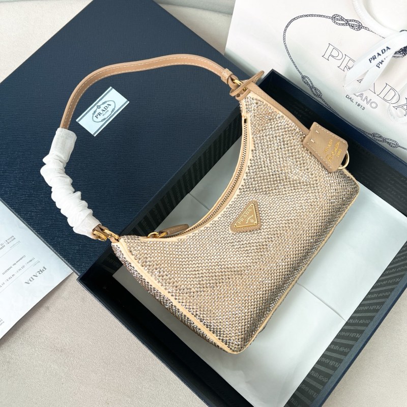 Сумка Hobo с кристаллами, бежевая Prada