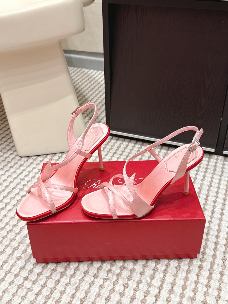 Розовые атласные босоножки Roger Vivier с ремешками
