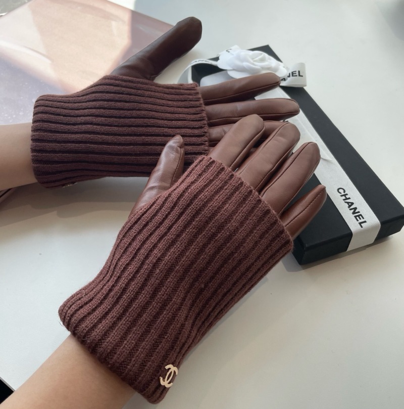 Женские перчатки из кожи с трикотажными манжетами Chanel