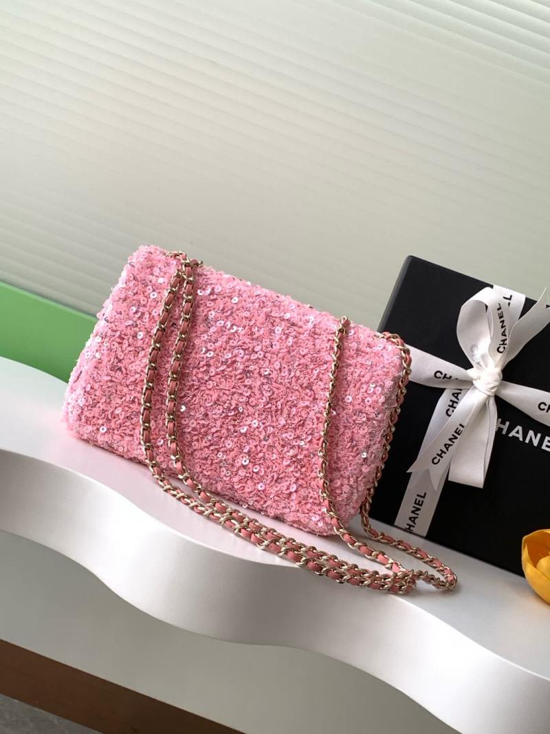 Сумка-клатч розовая с блестками Chanel