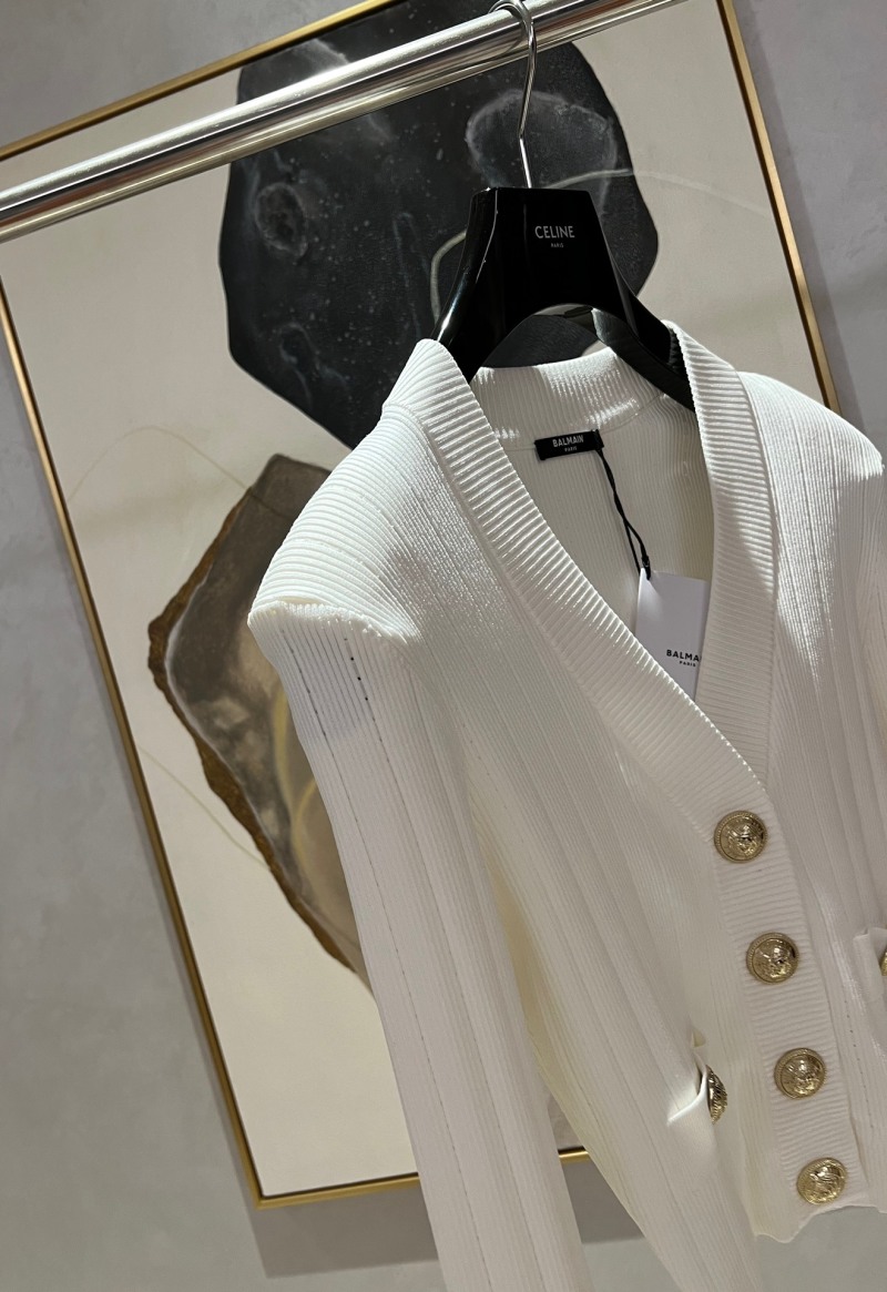 Белый вязаный кардиган с золотыми пуговицами Balmain