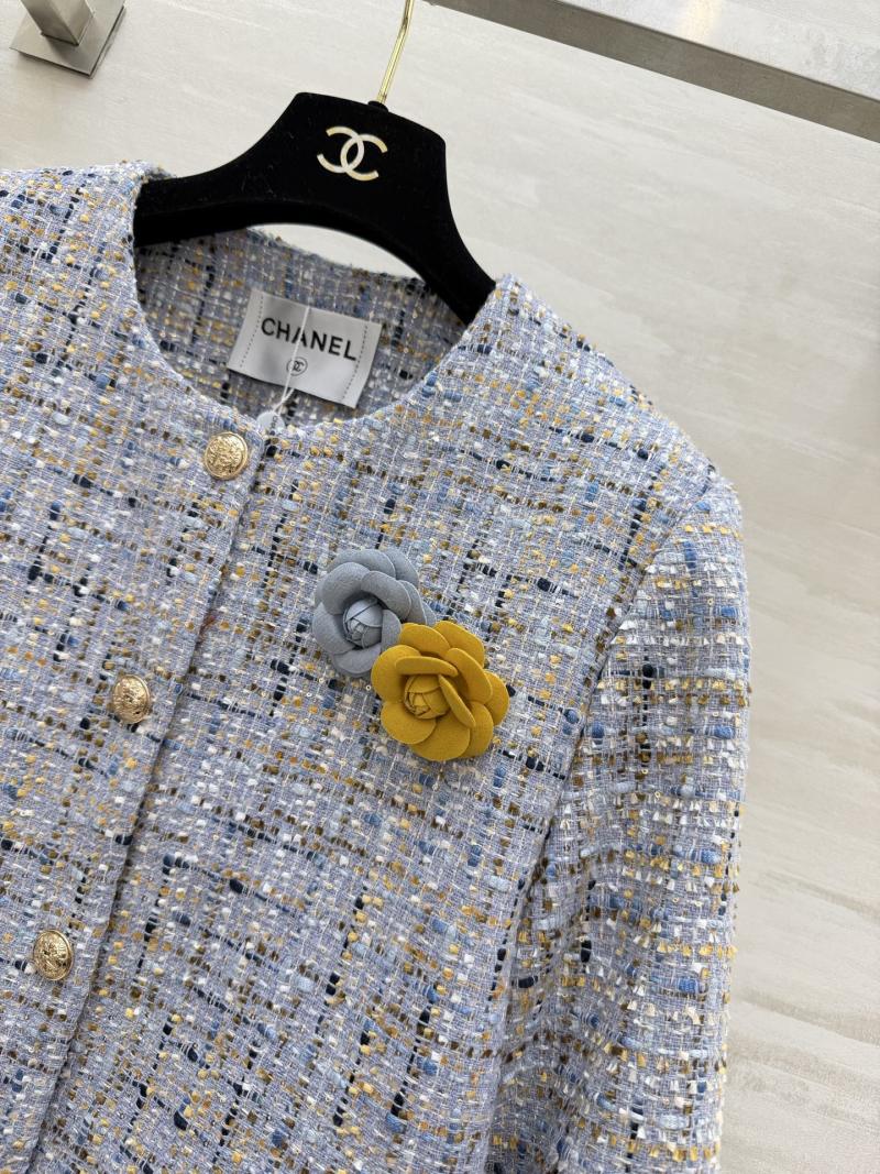 Женский укороченный жакет из твида, голубой оттенок Chanel