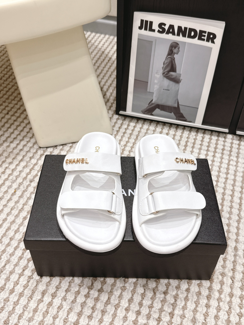 Шанель белые босоножки на платформе с двумя ремешками Chanel