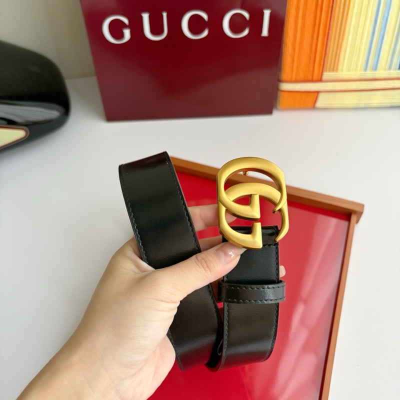 Черный кожаный ремень Gucci с двойной пряжкой