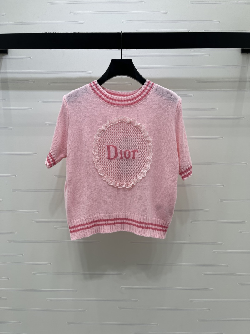 Розовая вязаная футболка с овальной вышивкой Dior