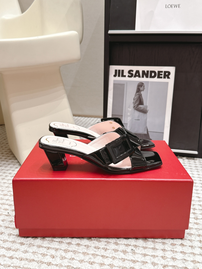 Женские черные сабо с квадратным ремешком Roger Vivier