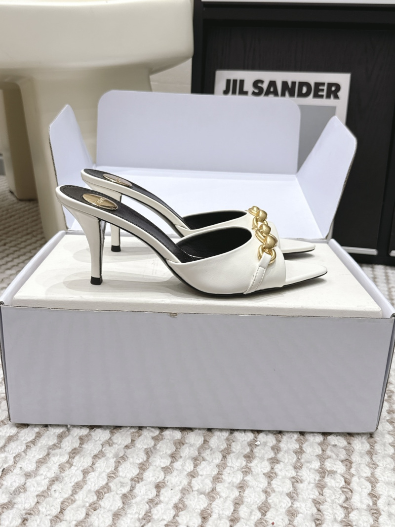 Женские белые мюли Saint Laurent с золотой цепочкой