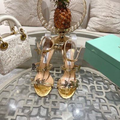 Золотые босоножки AQUAZZURA с металлическими бабочками