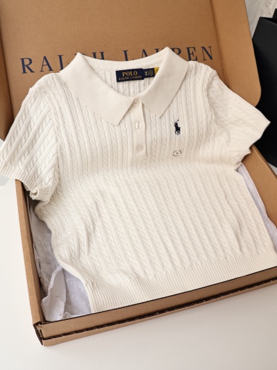 Вязаная кофта с воротником поло Ralph Lauren белого цвета
