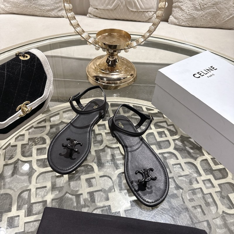 Женские черные кожаные босоножки Celine