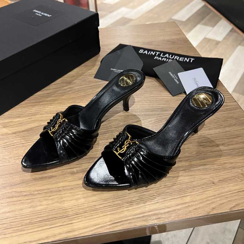 Мюли Saint Laurent черные с пряжкой YSL