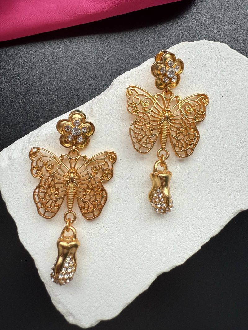 Золотистые серьги с бабочками и подвесками Schiaparelli