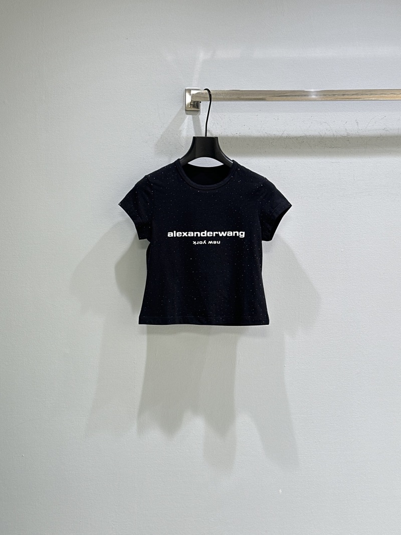 Футболка укороченная черная с кристаллами Alexander Wang