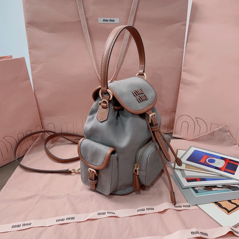 Рюкзак Miu Miu кожаный и тканевый серый