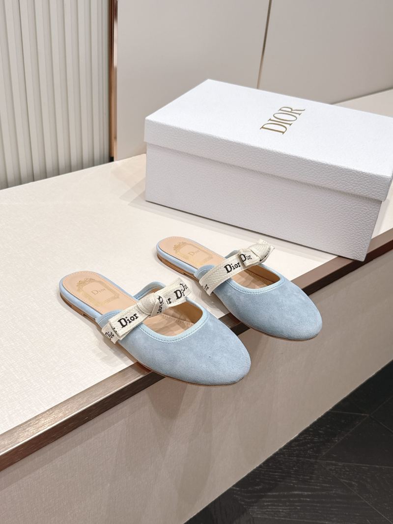 Мюли женские голубые с декоративной лентой Dior