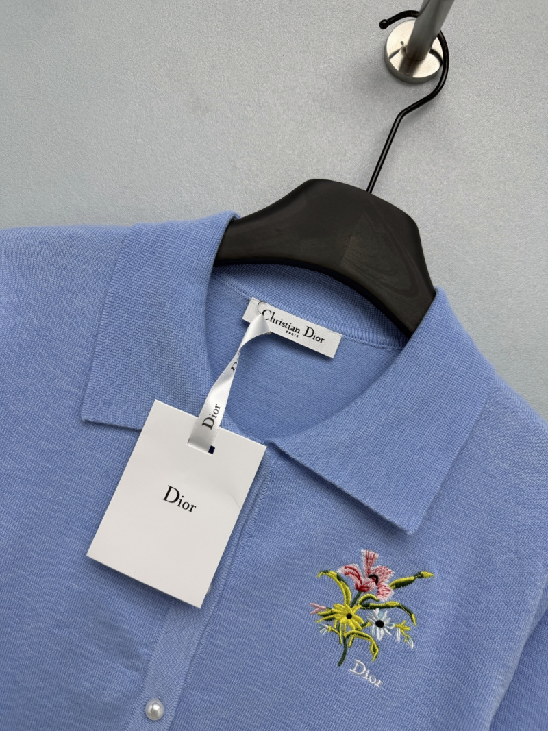 Синий кардиган Dior с цветочной вышивкой