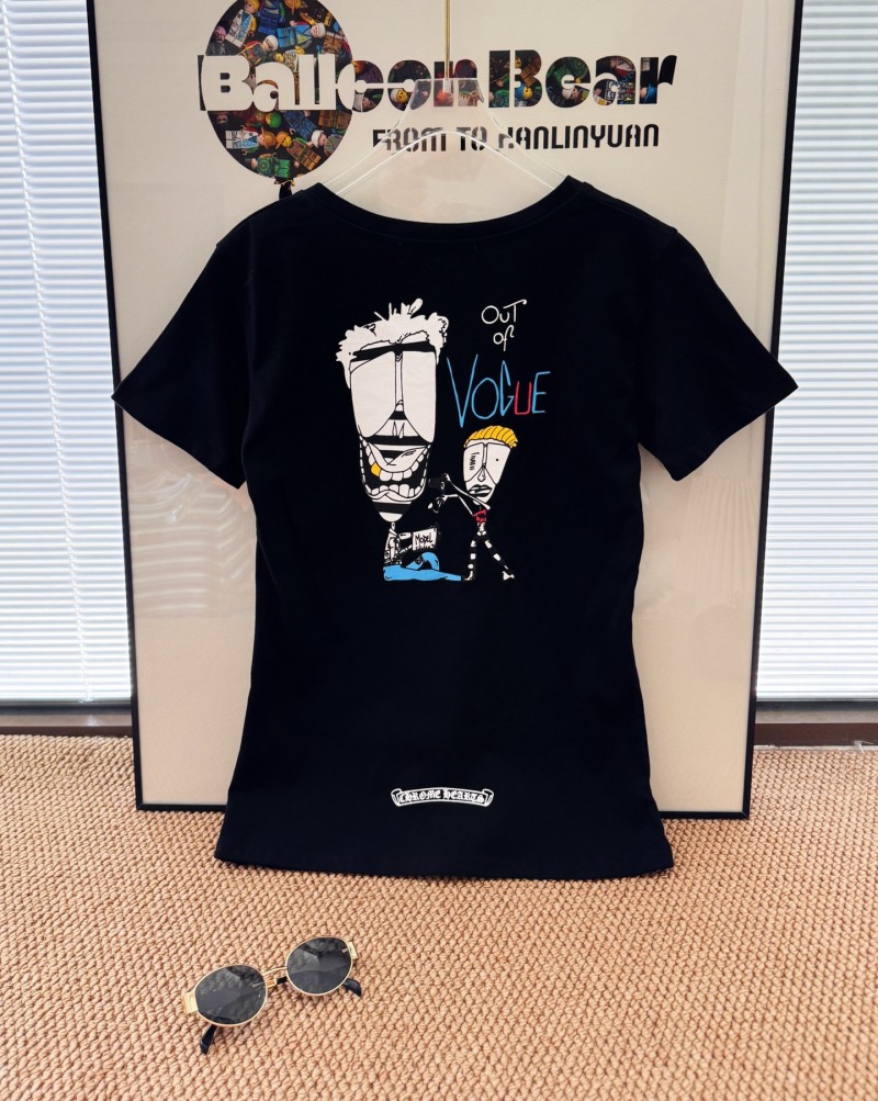 Футболка женская черная с принтом Mattyboy V-образным вырезом Chrome Hearts