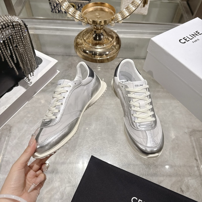 Серебряные кроссовки Celine с белыми шнурками