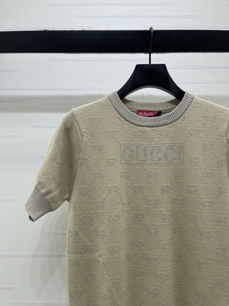 Женский вязаный топ с коротким рукавом и круглым вырезом Gucci