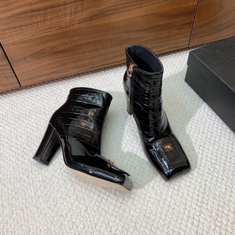 Женские черные ботильоны с квадратным носом Chanel