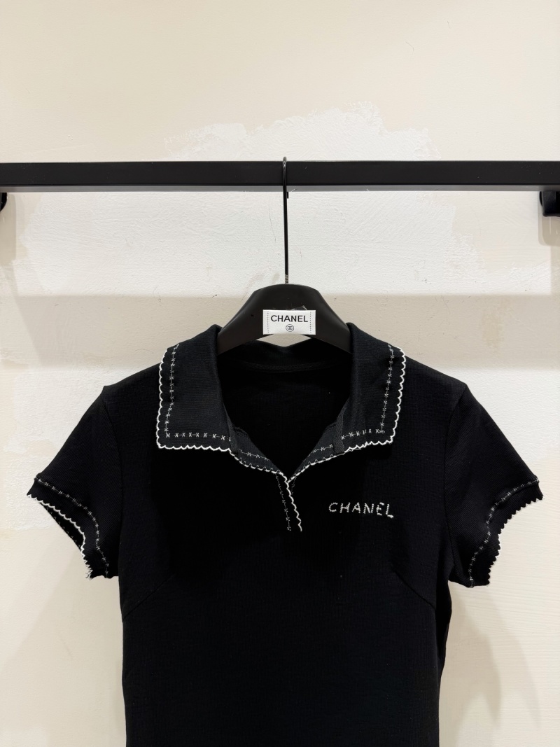 Футболка с воротником поло черная Chanel