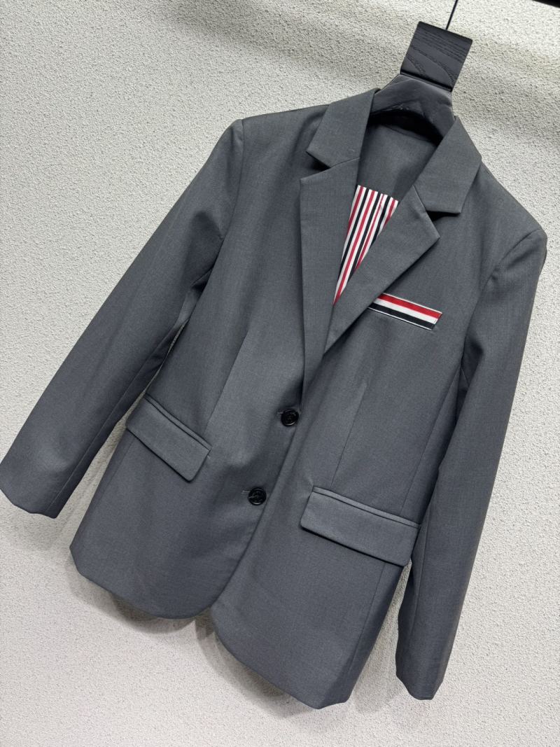 Пиджак серого цвета с фирменной тесьмой Thom Browne