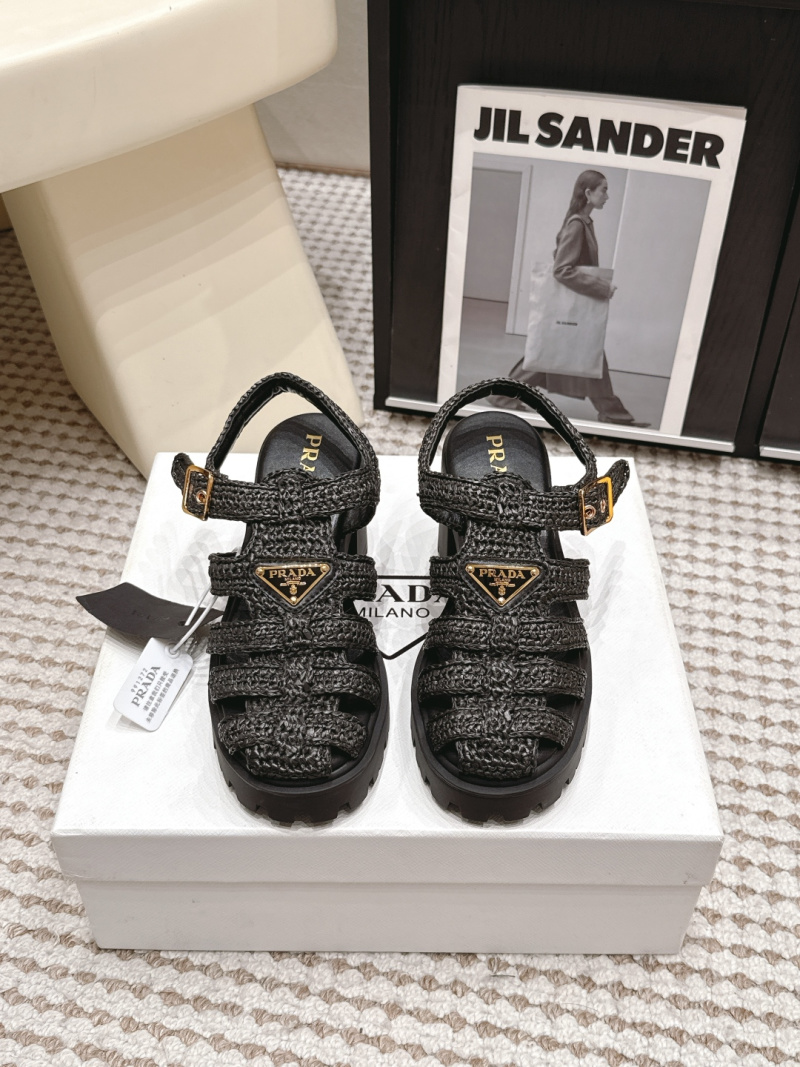 Женские черные плетеные сандалии на платформе Prada