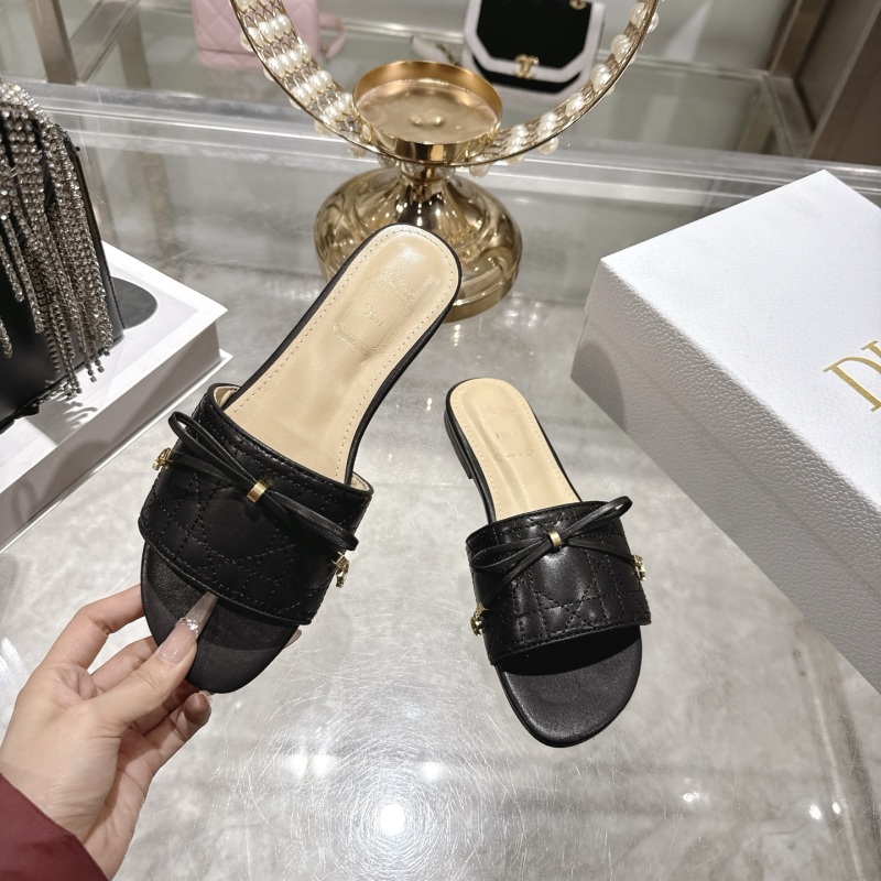 Женские черные шлепанцы с бантом Dior