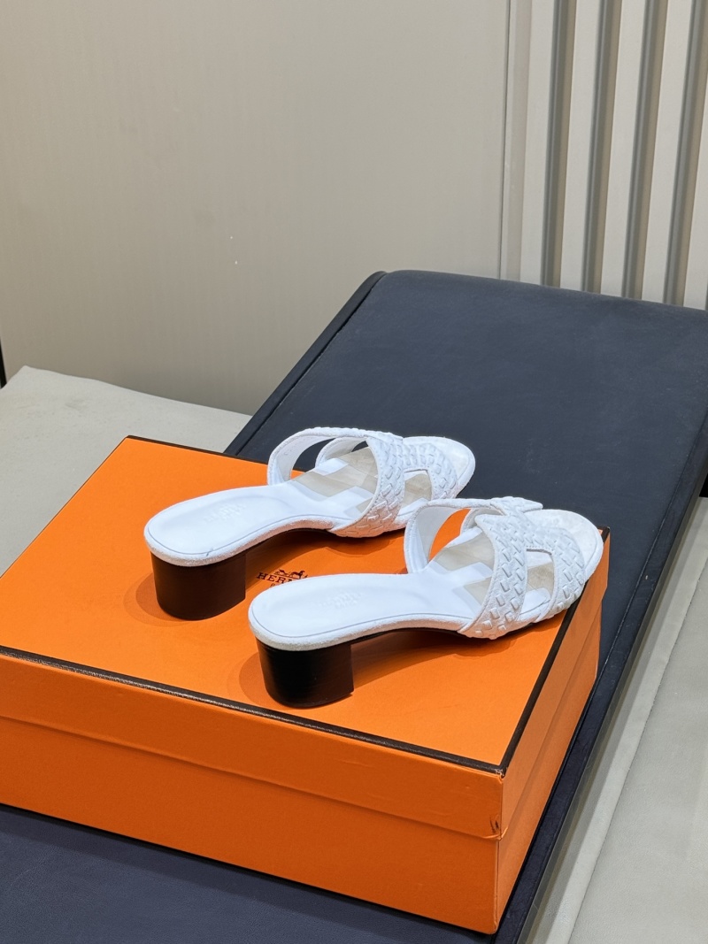 Женские белые плетеные мюли на каблуке с логотипом H Hermès