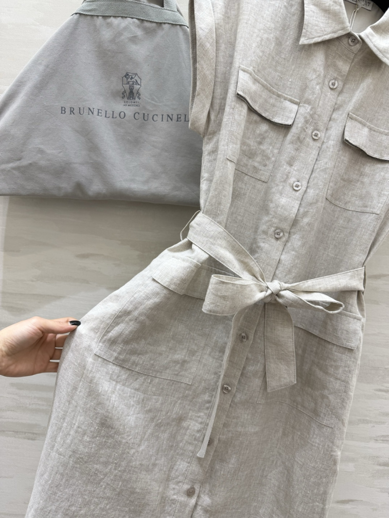 Льняное платье Brunello Cucinelli с поясом