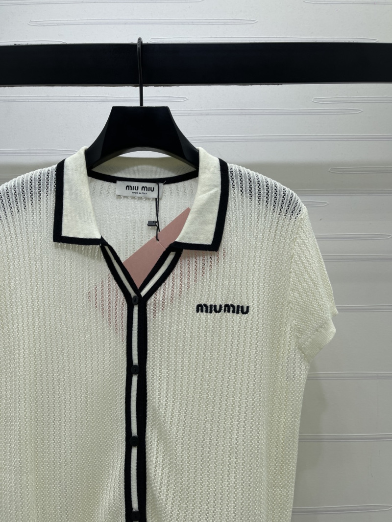 Вязаный кардиган Miu Miu с коротким рукавом и контрастным воротником