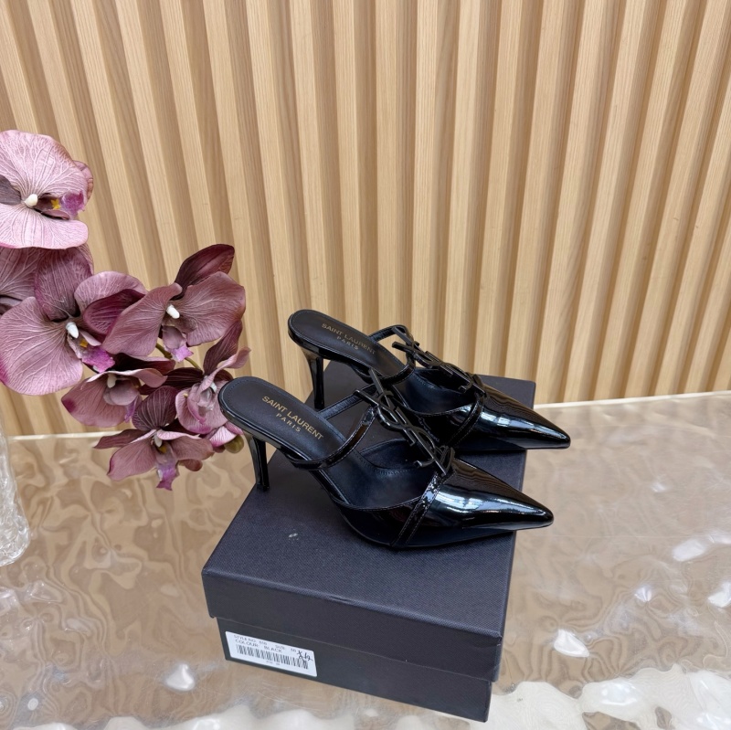 Черные лакированные туфли-мюли Saint Laurent