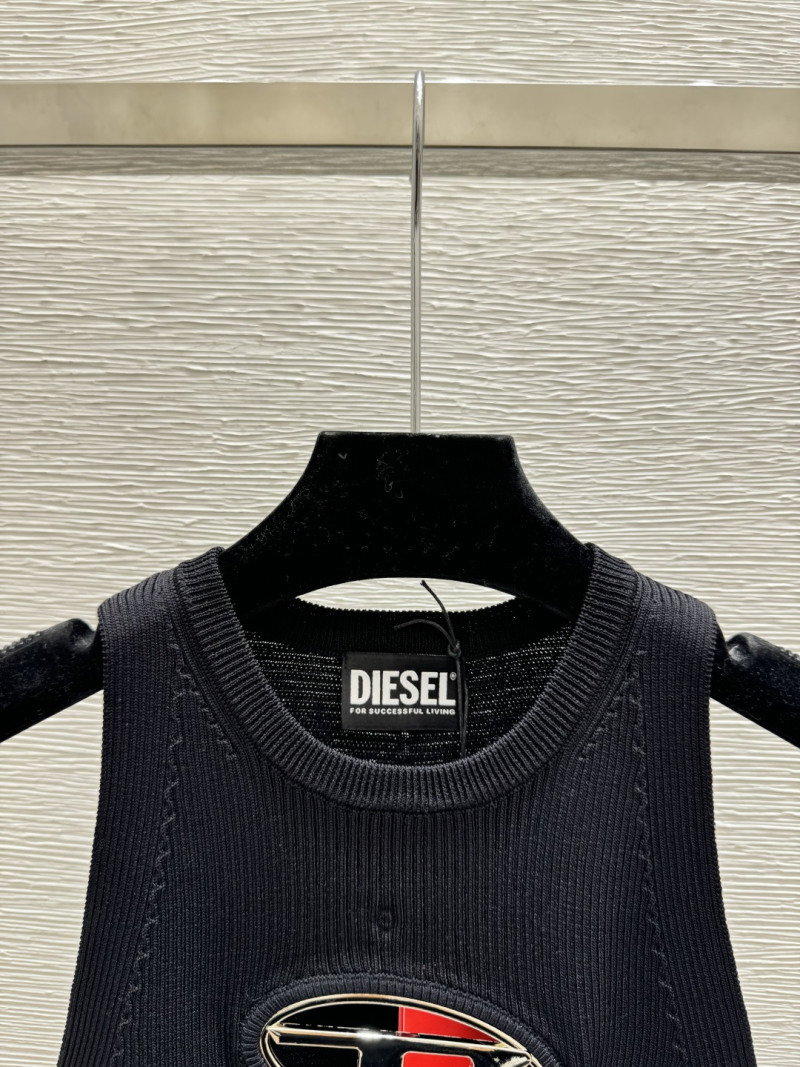 Вязаный топ Diesel черный с логотипом