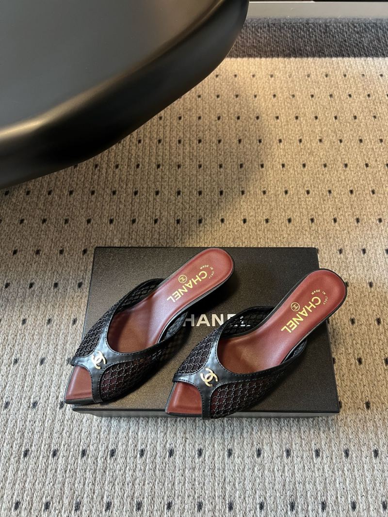 Мюли женские Chanel черные с сетчатым верхом